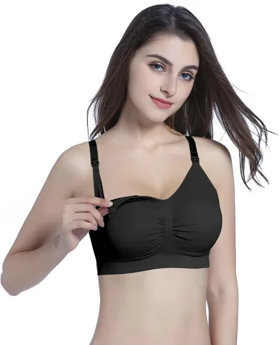 Vista 4 de Suekaphin - Paquete de 2 piezas, brasier de maternidad para lactancia durante el embarazo, cómodo para dormir con extensores 2negro