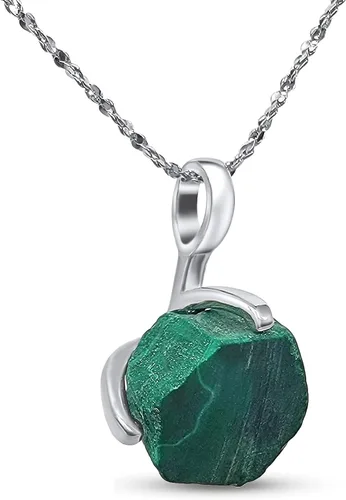 Vista 13 de Collar de cadena con colgante de piedra preciosa natural en bruto con oro blanco sobre plata de ley 925, piedra natal delicado regalo solitario