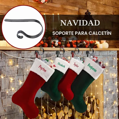 Vista 3 de Juego de 4 soportes de calcetines de Navidad para manto, soportes de calcetines de Navidad sin arañazos para chimenea de chimenea, ganchos multiusos
