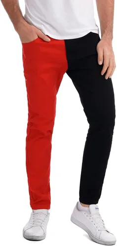 Vista 3 de LONGBIDA Pantalones de mezclilla ajustados para hombre con diseño de retazos elásticos de moda
