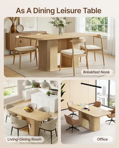 Vista 9 de SUNCOZE Mesas de comedor Mid-Centur para mesa de comedor rectangular de 4/6/8, 70.9 pulgadas con mesa grande y puertas correderas de tambor, mesa