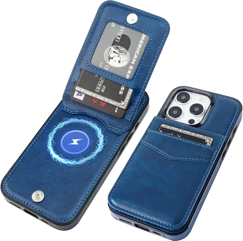 Vista 23 de KIHUWEY Compatible con iPhone 15 Pro Funda Cartera con Soporte para Tarjetas de Crédito, Tapa de Cuero Premium con Cierre Magnético y Soporte, Funda