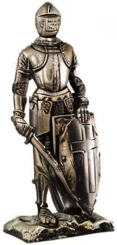 Vista 2 de Crusader Knight Estatua de resina fundida en frío con acabado plateado, 7 pulgadas (8718)