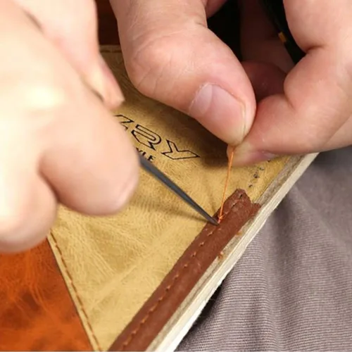 Vista 5 de Herramienta de punzón de mango de madera, 2 piezas para perforadora de cuero, costura y reparación de artesanía de cuero Metal Needle, Wooden