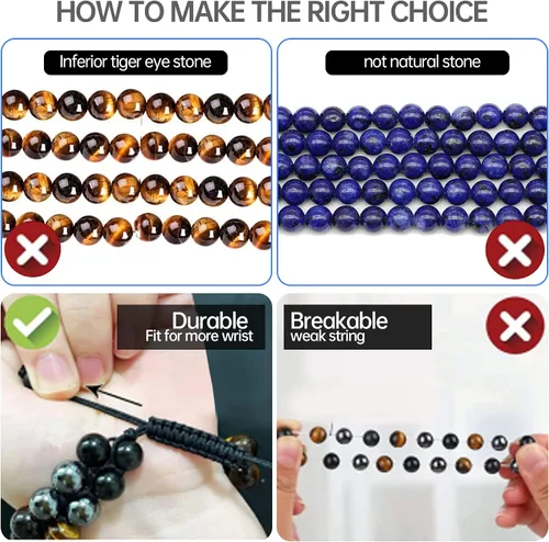 Vista 5 de Pulsera de triple protección, pulsera para hombres y mujeres, piedra natural de ojo de tigre, hematita y obsidiana, 0.315 in, pulsera de cristal