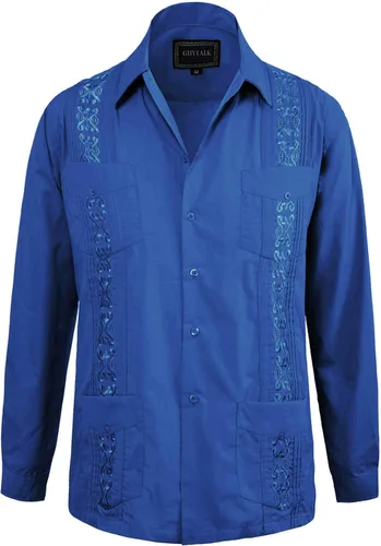 Vista 10 de Guytalk Camisa de boda mexicana de manga larga con botones de guayabera cubana para hombre