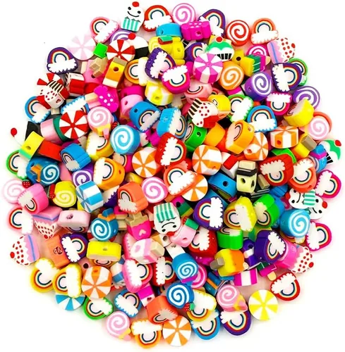 Vista 10 de 200 cuentas de arcilla polimérica de flores, cuentas espaciadoras de flores mixtas para hacer pulseras, collares, joyas