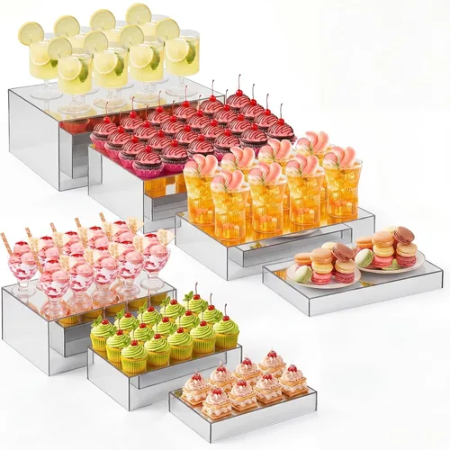 Vista 12 de Leinuosen Juego de 7 Elevadores Grandes para Buffet de 6" a 12" Caja de Exhibición de Acrílico Elevador de Mesa de Postres para Catering Soporte