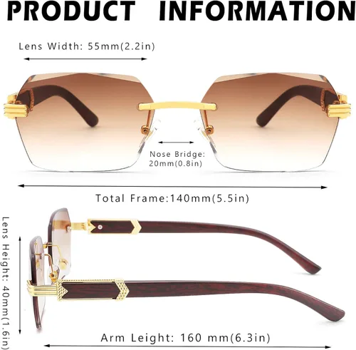 Vista 5 de Pro Acme Gafas de sol rectangulares sin montura para mujer, gafas cuadradas Y2K, sin marco