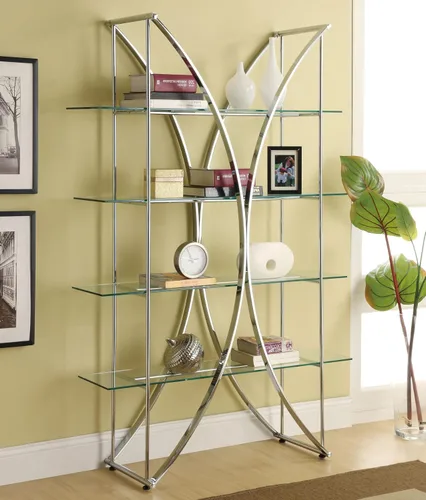 Vista 2 de Coaster Home Furnishings - Larson - Estantería de metal y vidrio con 4 estantes con detalles cromados - Contemporánea - Oficina en casa - 73