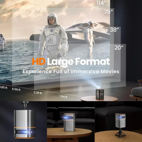 Vista 3 de Mini Proyector con WiFi 5G, Proyector Pequeño HD de 1080P de Corta Distancia con Trípode, Proyector Exterior para Teléfono, Proyector Portátil