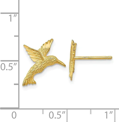Vista 4 de Aretes de colibrí de oro amarillo de 14 quilates, botón de bola, diseño de pájaro animal, joyería fina para mujeres, regalos para ella, Cristal