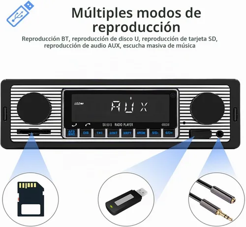 Vista 6 de Radio Clásica Single Din para Automóvil con Bluetooth, Receptor de Radio FM Estéreo para Automóvil, Llamadas Manos Libres, Control de Voz