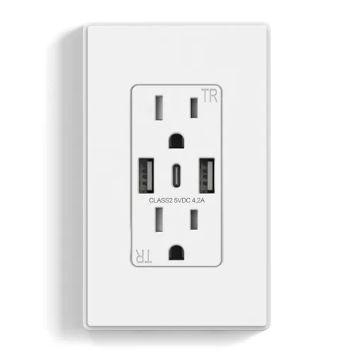 Vista 14 de ELEGRP Tomacorrientes de pared USB, Receptáculos de tomacorrientes de pared USB C de 3 puertos, tomacorrientes negro mate de 15 amperios con 3
