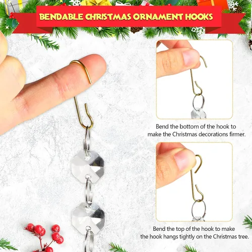 Vista 3 de Hotop 120 ganchos dorados para adornos, ganchos colgantes de alambre de metal flexible de Navidad con caja de almacenamiento para árbol de Navidad