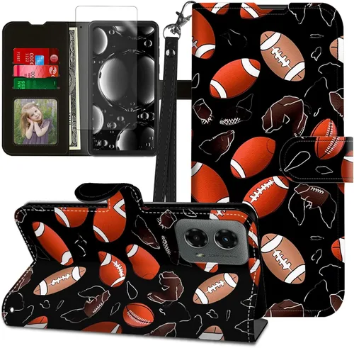 Vista 409 de Funda para Motorola Edge 2022 con protector de pantalla, soporte y tarjetero y correa para la muñeca, funda magnética para Moto Edge 2022 5G UW Lobo