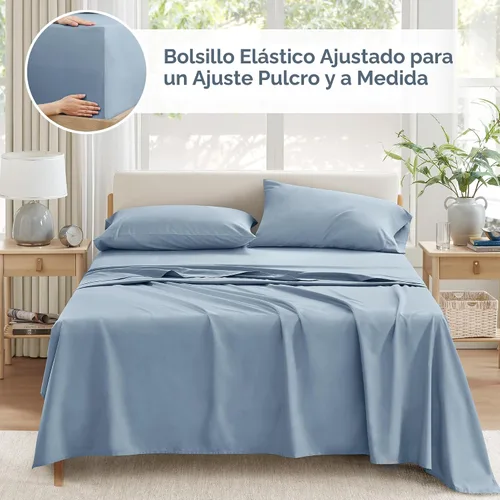 Vista 7 de Comfort Spaces Juego de sábanas 100% algodón transpirable, ligero, suave, con bolsillo elástico de 12 pulgadas que se adapta a colchones de hasta 14