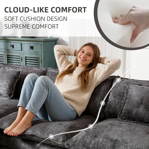 Vista 4 de GNIXUU Sofá seccional modular en forma de L de 112" tipo nube, sofás seccionales modernos de chenilla para sala de estar, cómodo sofá de 4 plazas