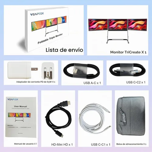 Vista 3 de Extensor de monitores portátiles triple FHD IPS 60Hz de 15.6