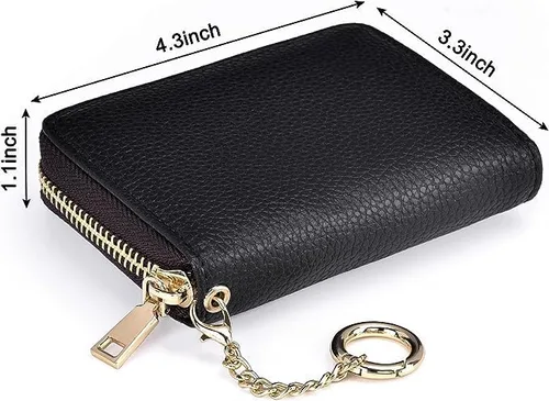 Vista 2 de Tarjetero para mujer, con bloqueo Rfid, pequeño y compacto con cierre de cremallera, tarjetero de identificación con llavero, bolso impermeable