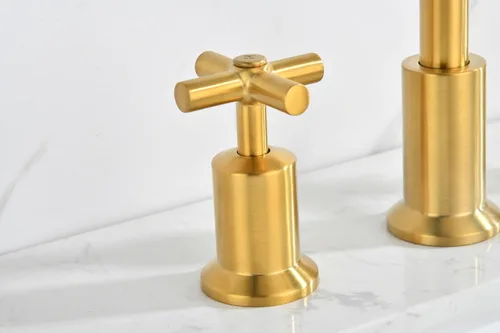 Vista 7 de Grifo de baño generalizado de dos manijas, grifos de baño para fregadero de 3 agujeros con drenaje emergente push up, 2 manijas, grifo de fregadero