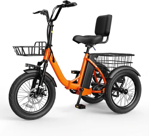 Vista 11 de Bicicleta eléctrica T10, triciclo eléctrico de 1200 W, motor sin escobillas, triciclo plegable de 48 V 10.4 AH, bicicleta eléctrica de 3 ruedas