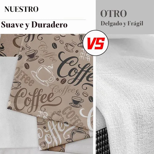 Vista 5 de Cortinas de Ventana de Cocina con Temática de Café, Juego de Cenefa y Niveles, Cortina Corta Marrón Estilo Granja con Bolsillo para Varilla