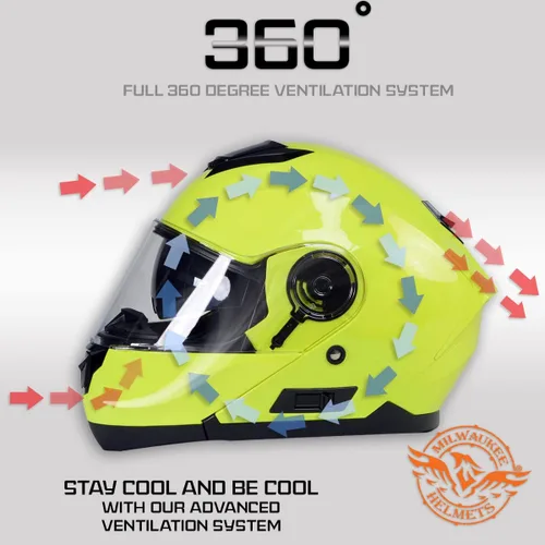 Vista 4 de Milwaukee Helmets MPH9819DOT Breeze - Casco modular de motocicleta verde avanzado con visera desplegable, talla XS