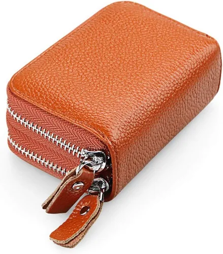 Vista 14 de Cartera pequeña de cuero suave para mujer, con bloqueo RFID, tarjetero con bolsillo con cremallera C-B-B2 (negro)