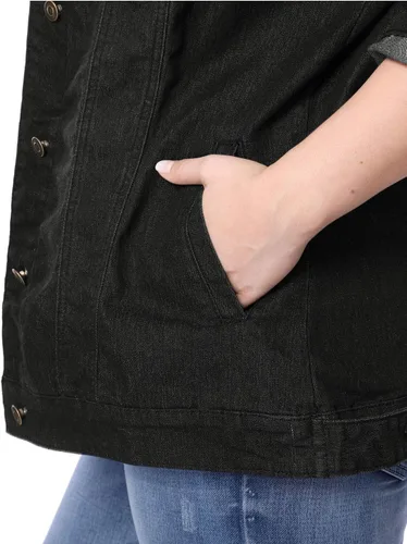 Vista 6 de uxcell Chaqueta vaquera lavada con botones de costura en talla grande para mujer