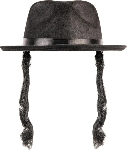 Vista 2 de Dress Up America Sombrero de rabino judío para adultos, disfraz de Fedora, color negro, con cerraduras laterales, talla única, Negro