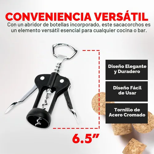 Vista 4 de Chef Craft Select Sacacorchos de metal con alas, 16,5 cm, negro y cromo Negro y cromado