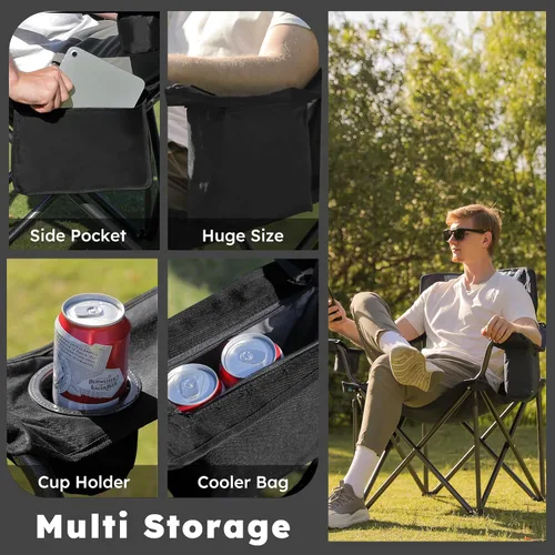 Vista 4 de Colegence Sillas de Camping Plegables de Tamaño Grande - Soporte de 450 LBS Silla de Campamento de Servicio Pesado con Cojín Acolchado, Sillas