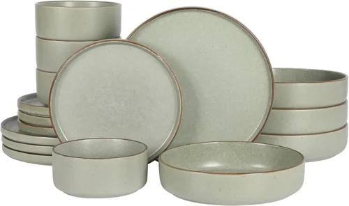 Vista 17 de Gibson Elite Peach Orchard - Juego de vajilla de porcelana de hueso de 12 piezas para 4, platos y cuencos estriados en relieve, apto