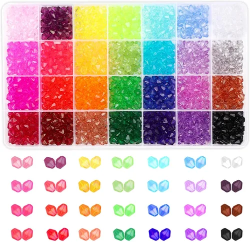 Vista 8 de PAXCOO 5600 Piezas de Cuentas de Cristal para Hacer Joyería, Pequeñas Cuentas de Acrílico Facetadas para Manualidades, Cuentas Bicónicas de Gema