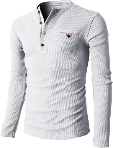 Vista 3 de H2H Men's Casual Slim Fit Henley Cotton Shirts Long Sleeve Lightweight Waffle Fabric