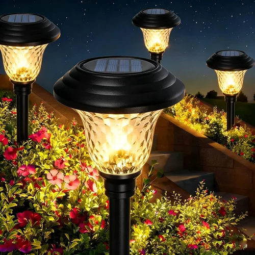 Vista 7 de BEAU JARDIN - Luces solares para exteriores para iluminar caminos, patios y jardines, hechas de cristal y acero inoxidables, impermeables