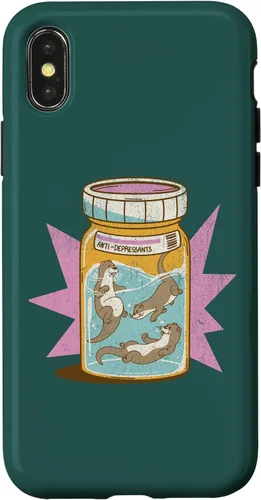 Vista 4 de iPhone 15 Anti Depresivo Botella de Nutrias Divertido Lindo Kawaii Sea Ocean Case
