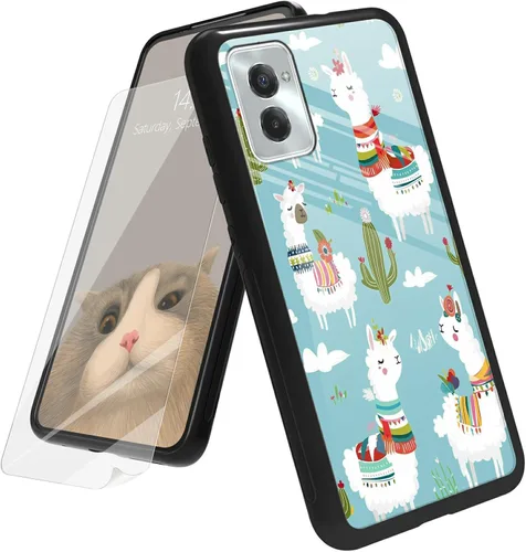Vista 116 de Funda para Motorola Moto G Play 4G 2024 con protector de pantalla, parte trasera de vidrio templado + funda de silicona suave TPU absorción