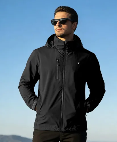 Vista 3 de Little Donkey Andy Chaqueta impermeable para hombre, ligera, cortavientos con capucha, impermeable, plegable, para senderismo al aire libre A1 Negro