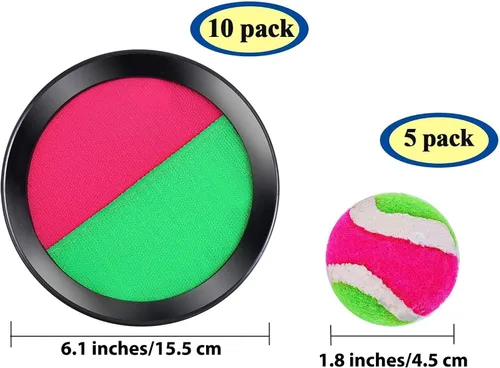 Vista 2 de Cooraby Juego de 5 juegos de palas para lanzar y atrapar pelotas, adecuado para deportes, playa y fiesta con bolsa de almacenamiento, 10 paletas y 5