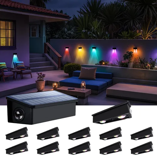 Vista 16 de Luces de Valla Solares Impermeables para Exteriores de 3 Lados LED para Pared y Paisajismo para Patio, Terraza, Patio, Barandilla, Garaje, Piscina