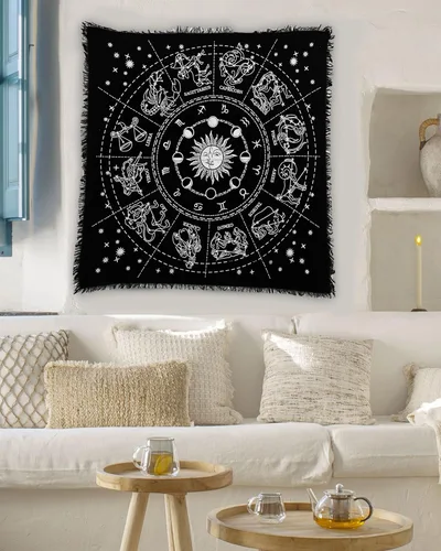 Vista 4 de Indian Consigners Tela de altar Zodiaco Astro Brujería Alter Tarot Spread Mantel Wiccan Espiritual Sagrado Tela (Zodiaco Plata)