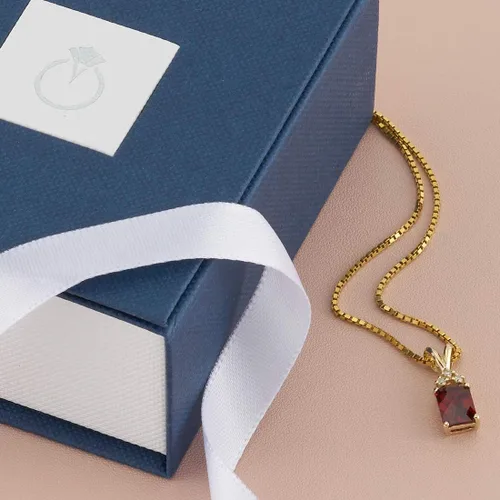 Vista 5 de Peora Colgante de granate y diamante para mujer, oro amarillo de 14 quilates, piedra natal de piedras preciosas auténticas, solitario elegante