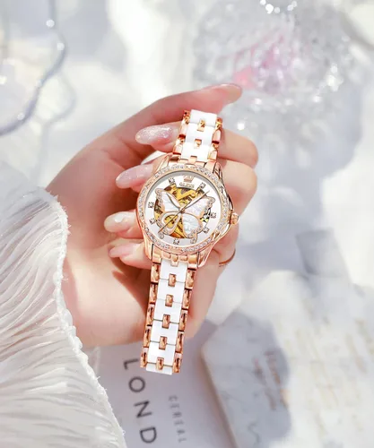 Vista 3 de OLEVS Watch Women,Automatic Watches for Women with Two Tone Stainless Steel Ceramic Bracelet, Elegent Rose Gold Women's Watches,Diamond Dress