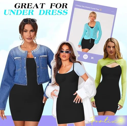 Vista 5 de Faja moldeadora para debajo de los vestidos, vestido con control de abdomen, moldeador de cuerpo, sin costuras, tirantes delgados, vestido camisola