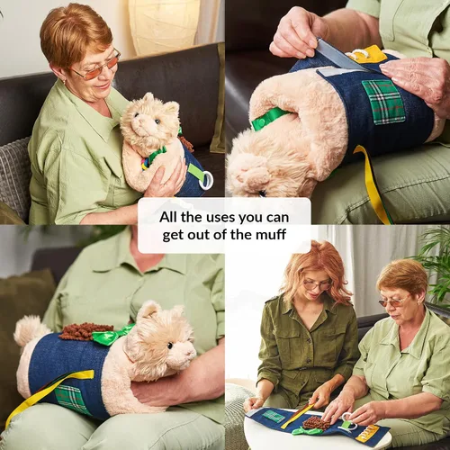 Vista 3 de Fidget Muff Cat and Blanket for Elderly Manta antiestrés para demencia Productos de demencia para ancianos Regalo y actividades para personas