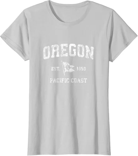 Vista 28 de Oregon Vintage barco ancla bandera diseño de West Coast Retro Tee, hombre S, Arándano