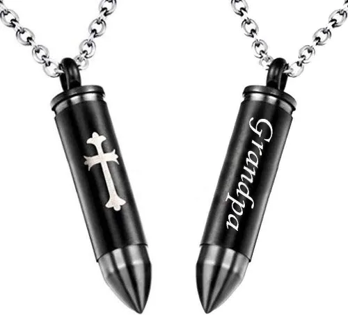 Vista 16 de Collar con colgante con forma de bala y diseño de cruz celta, urna conmemorativa para cenizas