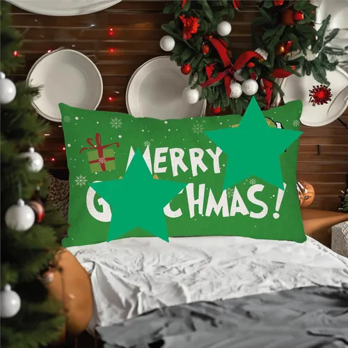 Vista 5 de Funda de almohada con texto en inglés "Merry Christmas", color verde, decoración de Navidad, funda de cojín de lino, 12 x 20 pulgadas